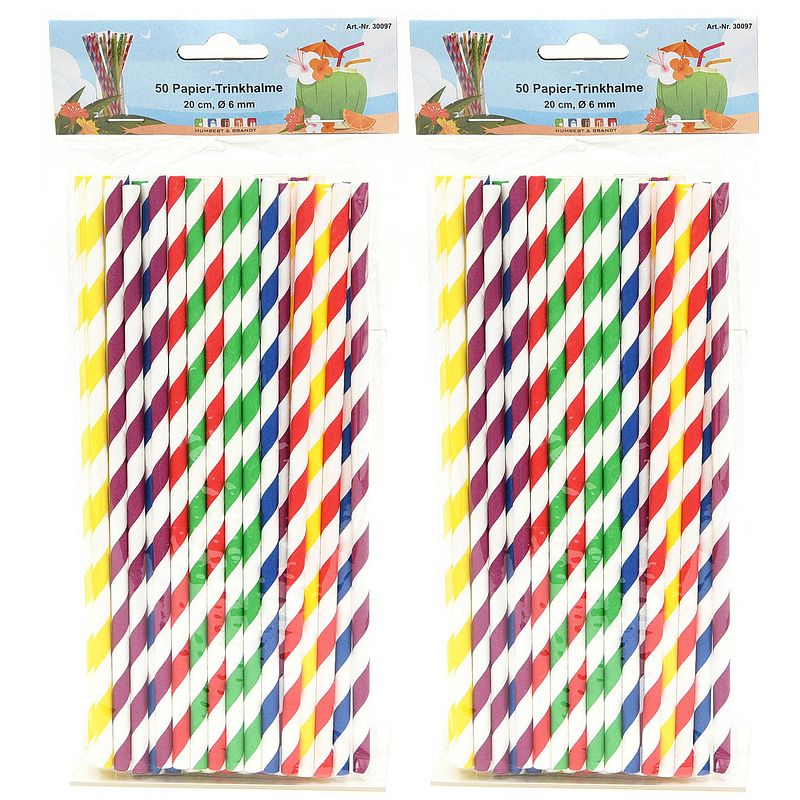 Foto van Drinkrietjes - papier - set 100x - multicolor kleuren - 20 cm - verjaardag/feestje - drinkrietjes