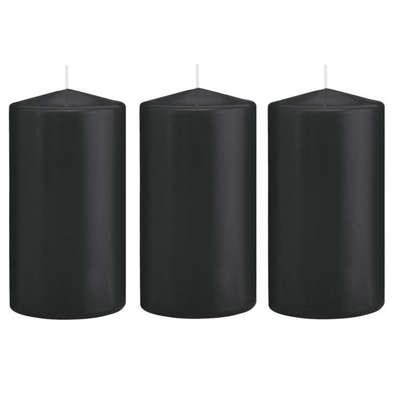 Foto van 3x kaarsen zwart 8 x 15 cm 69 branduren sfeerkaarsen - stompkaarsen