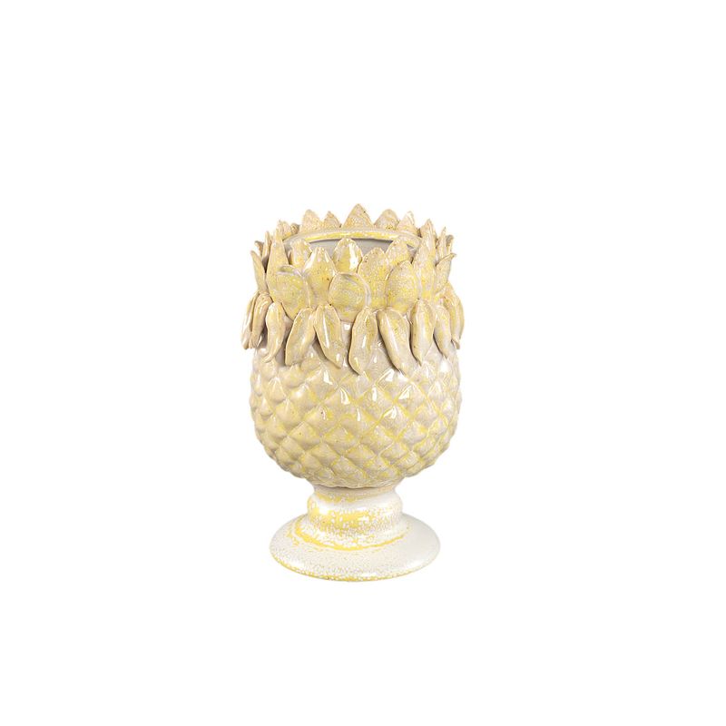 Foto van Ptmd tamiah yellow ceramic pineapple shaped pot on base