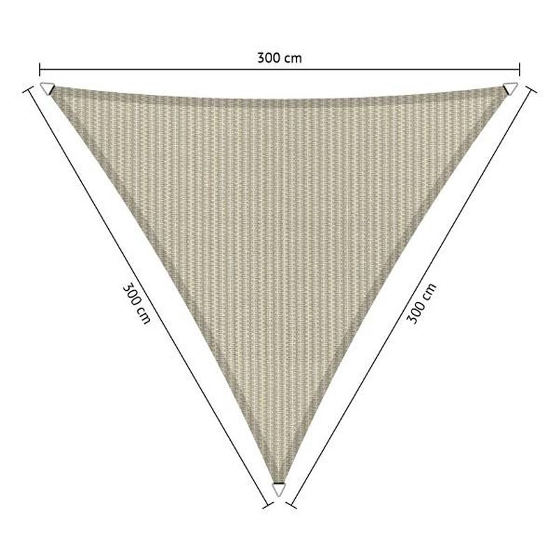 Foto van Compleet pakket: shadow comfort driehoek 3x3x3m sahara sand met rvs bevestigingsset en buitendoek reiniger