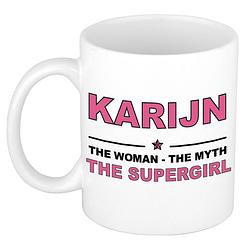 Foto van Karijn the woman, the myth the supergirl cadeau koffie mok / thee beker 300 ml - naam mokken