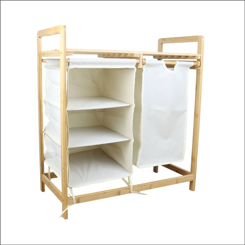 Foto van Orange85 wasmand bamboo - badkamer organizer - hout - 77x69,5x38cm