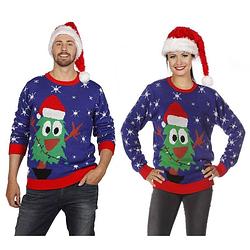 Foto van Blauwe kerst sweater met kerstboom voor volwassenen 50 (m) - kerst truien