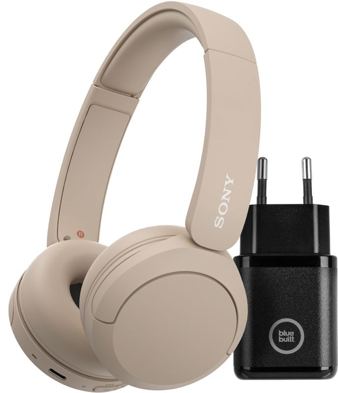 Foto van Sony wh-ch520 crème + bluebuilt quick charge oplader met usb a poort 18w zwart