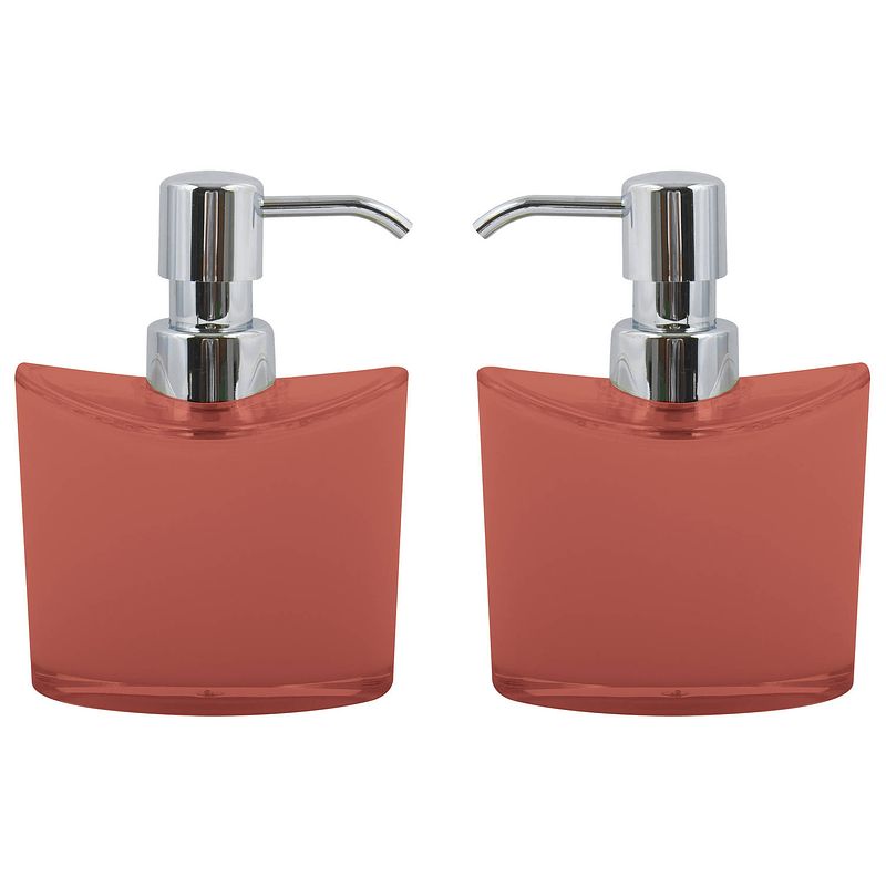 Foto van Msv zeeppompje/dispenser aveiro - 2x - ps kunststof - terracotta/zilver - 11 x 14 cm - 260 ml - zeeppompjes