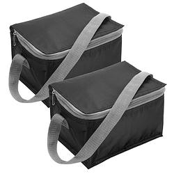 Foto van Trendoz set van 2x stuks kleine koeltas zwart voor 6 blikjes met rits en draagband - koeltas
