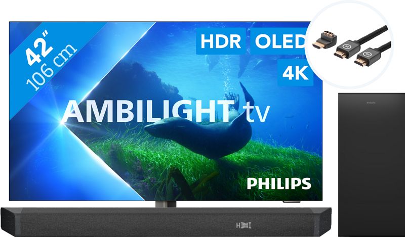 Foto van Philips 42oled808 - ambilight (2023) + soundbar + hdmi kabel