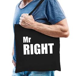 Foto van Mr right tas / shopper zwart katoen met witte tekst voor heren - feest boodschappentassen