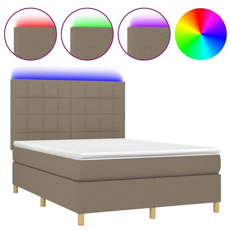 Foto van The living store boxspring bed - led-verlichting - pocketvering matras - huidvriendelijk topmatras - taupe - 203 x 144