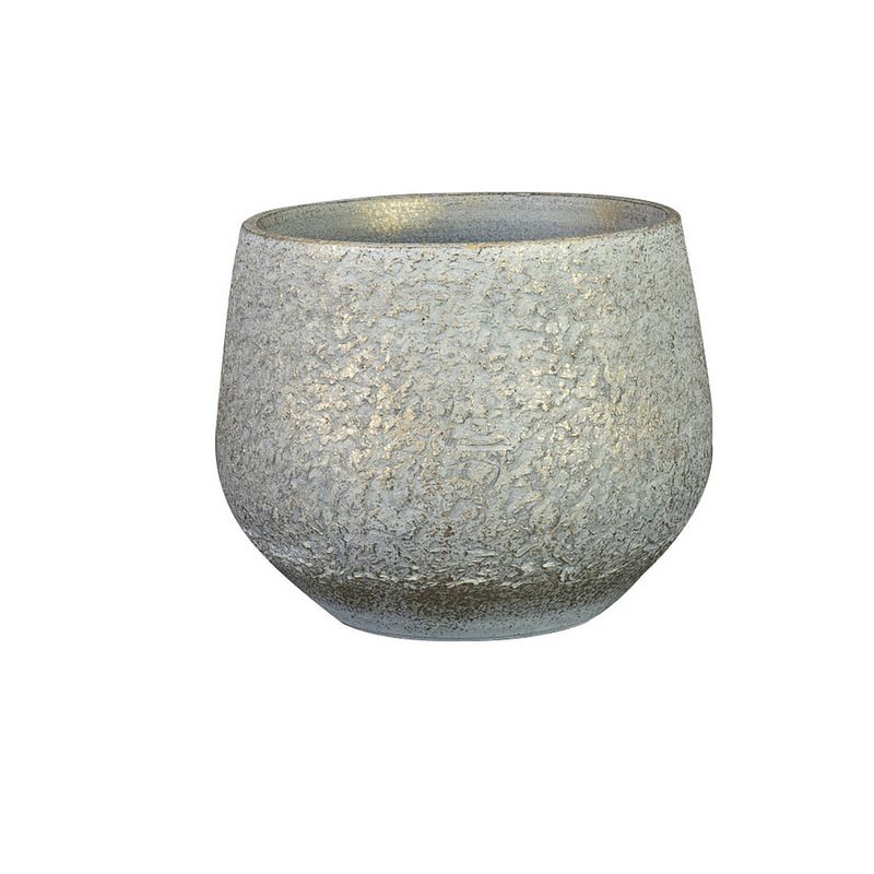 Foto van Plantenpot/bloempot keramiek metallic zilvergrijs/gold finish - d16/h13 cm - plantenpotten