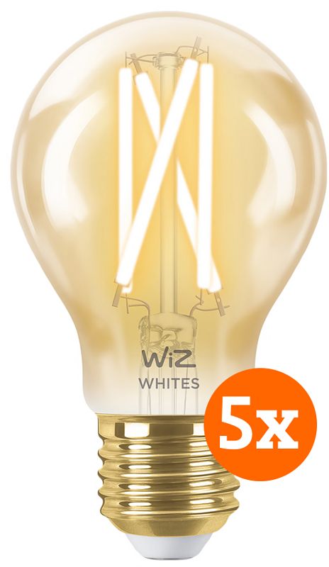 Foto van Wiz smart filament lamp standaard goud 5-pack - warm tot koelwit licht - e27