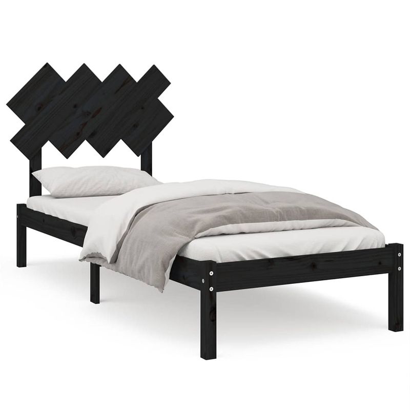 Foto van The living store bedframe massief grenen 90x200 cm - zwart