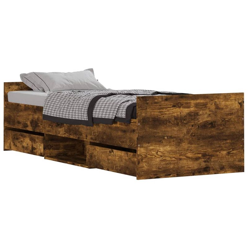 Foto van Vidaxl bedframe met hoofd- en voeteneinde gerookt eiken 75x190 cm