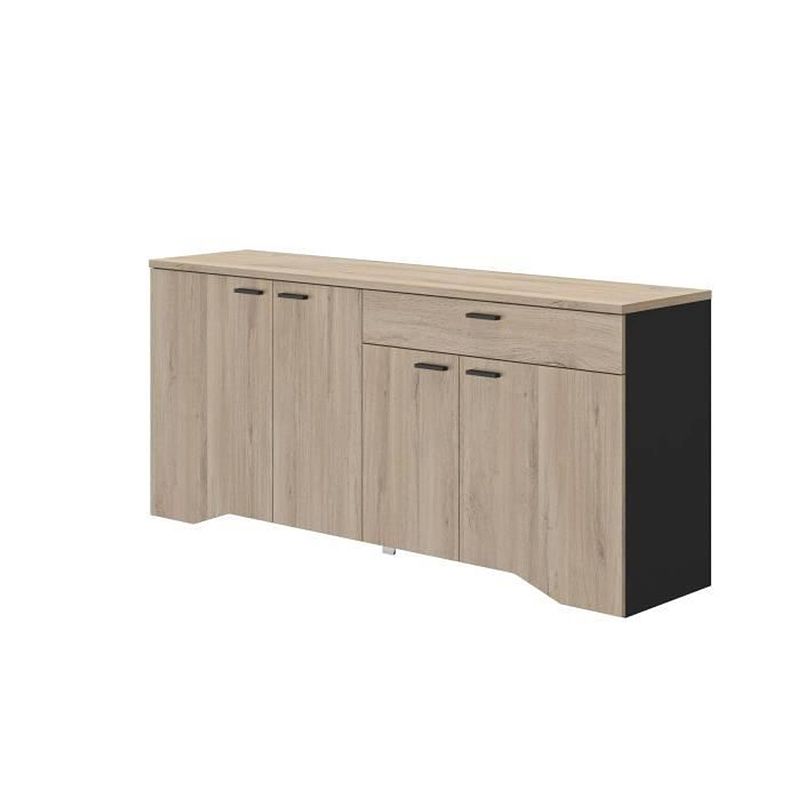 Foto van Diagone 4-deurs dressoir - licht eiken en zwart decor - l 186 x h 84 x d 45 cm - made in france - yori