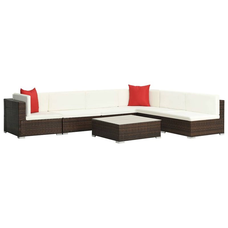 Foto van Infiori 7-delige loungeset met kussens poly rattan bruin