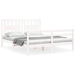 Foto van The living store massief grenenhouten bed - 205.5 x 165.5 x 100 cm - multiplex lattenbodem - wit