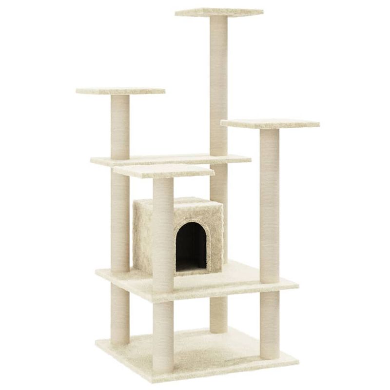 Foto van The living store kattenboom - 60.5x60x110 cm - crème - bewerkt hout - pluche en sisal