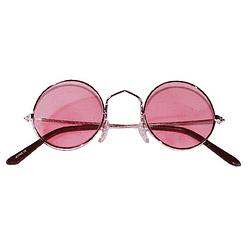 Foto van Hippie flower power sixties ronde glazen zonnebril roze - verkleedbrillen