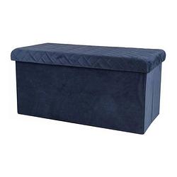 Foto van Hocker bank - poef xxl - opbergbox - donkerblauw - polyester/mdf - 76 x 38 x 38 cm - poefs