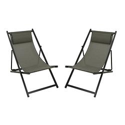 Foto van 2 lichtgewicht aluminium ligstoel/ strandstoel - comfortabel - olijfgroen