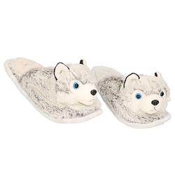 Foto van Warme dieren slofjes/pantoffeltjes husky honden grijs/wit voor jongens/meisjes/kinderen 32-35 - sloffen - kinderen