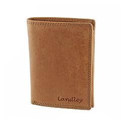 Foto van Landley vintage leren billfold rfid portemonnee - dames en heren portefeuille - staand model - echt pull-up leer - bruin