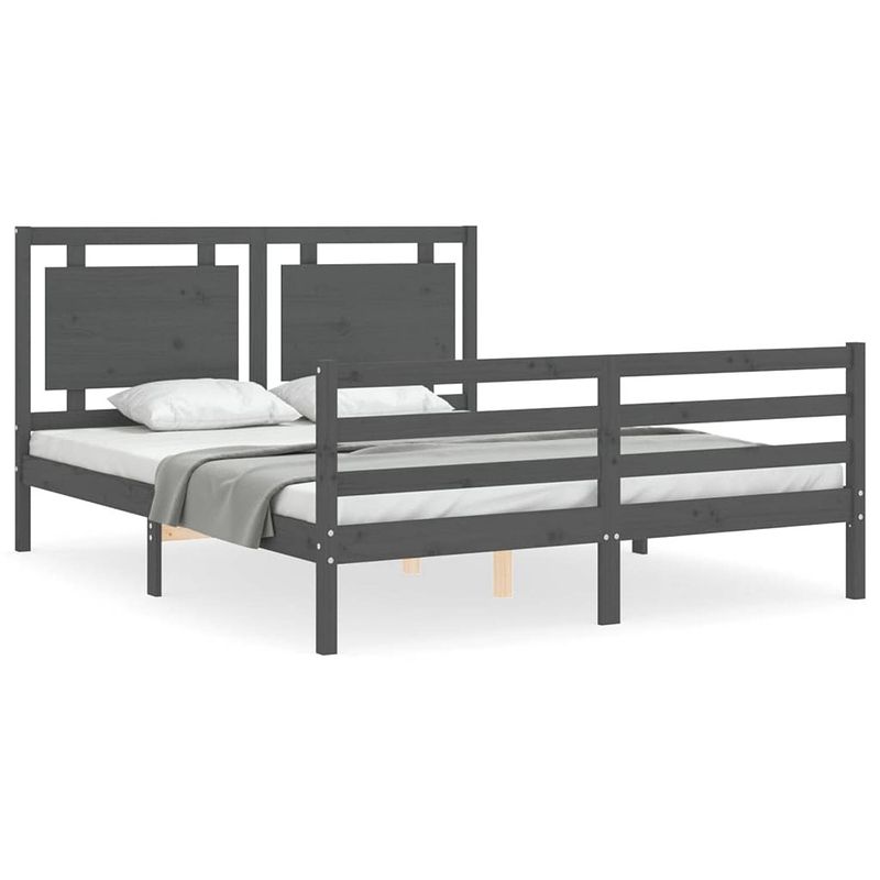 Foto van The living store bed - massief grenenhout - king size - 205.5 x 155.5 x 100 cm - grijs