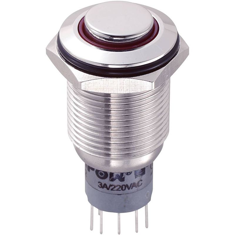 Foto van Tru components 701781 las2gqh-22e/r/12v/s/p vandalismebestendige druktoets 250 v/ac 3 a 2x aan/(aan) moment rood ip65 1 stuk(s)