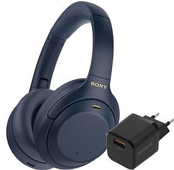 Foto van Sony wh-1000xm4 blauw + bluebuilt quick charge oplader met usb a poort 18w zwart