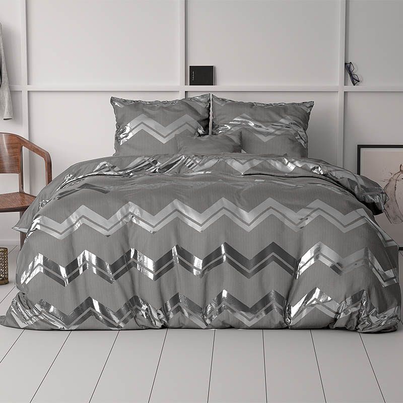 Foto van Dekbedovertrek glamour wave - lits-jumeaux (240x220 cm) - grijs & zilver microvezel - dessin: patroon, luxe - sleeptime - dekbed-discounter.nl