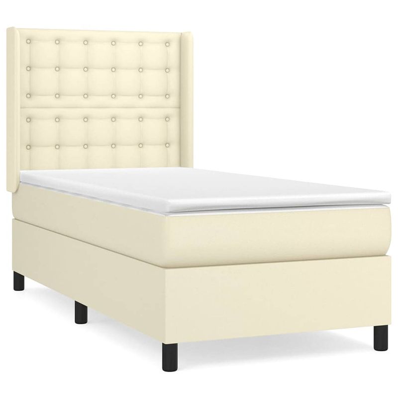 Foto van The living store boxspring bed - crème - 203x103x118/128 cm - duurzaam kunstleer