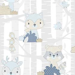 Foto van Noordwand behang mondo baby forest animals wit en blauw