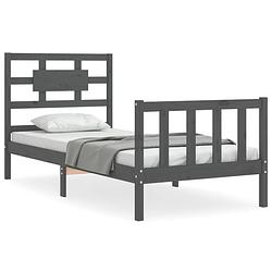 Foto van The living store massief grenenhouten bedframe - grijs - 195.5 x 95.5 x 100 cm - multiplex lattenbodem