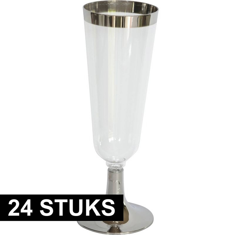 Foto van 24x luxe champagne/prosecco glazen zilver/transparant - champagneglazen