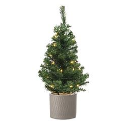 Foto van Volle kunst kerstboom 75 cm met verlichting inclusief taupe pot - kunstkerstboom