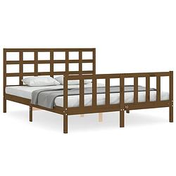 Foto van The living store bedframe - grenenhout - honingbruin - 205.5 x 165.5 x 100 cm - multiplex lattenbodem