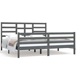 Foto van The living store houten bedframe - 180 x 200 cm - grijs - massief grenenhout - multiplex lattenbodem