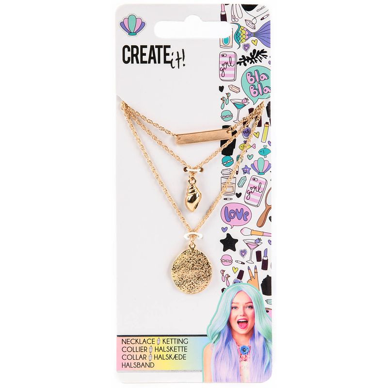 Foto van Create it! 3-in-1 ketting met schelp goud