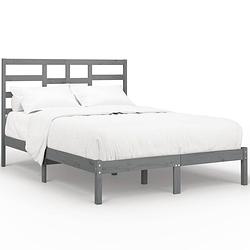 Foto van The living store bedframe massief hout grijs 150x200 cm 5ft king size - bed