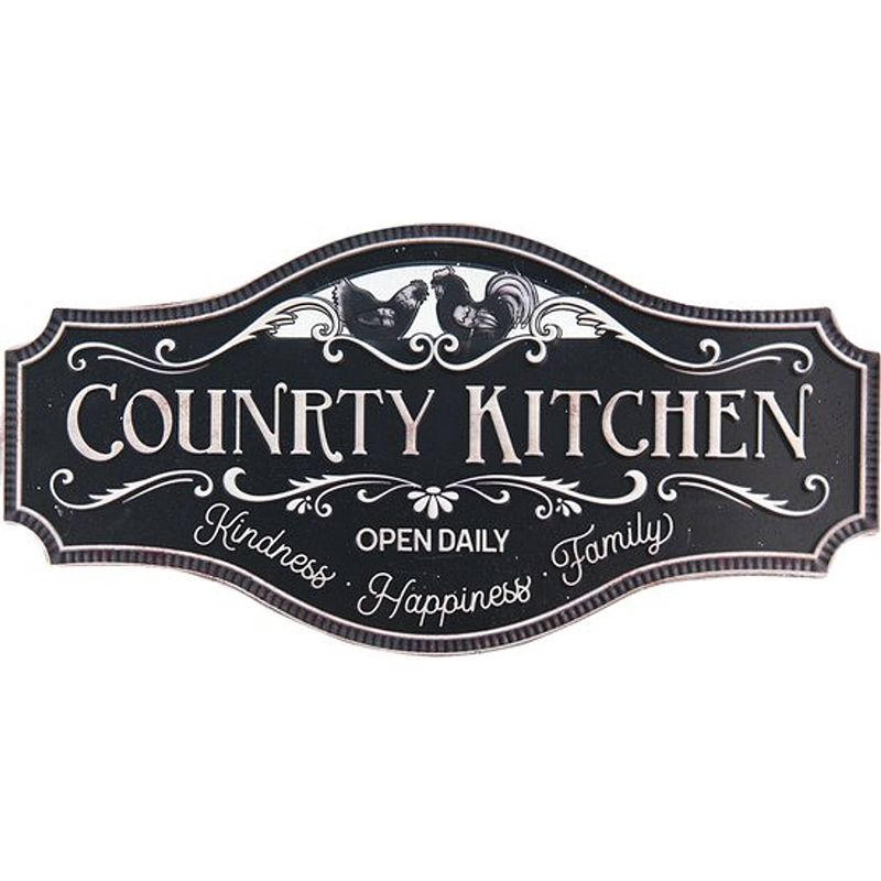 Foto van Clayre & eef wanddecoratie 60*1*30 cm zwart ijzer kippen country kitchen muurdecoratie wandversiering