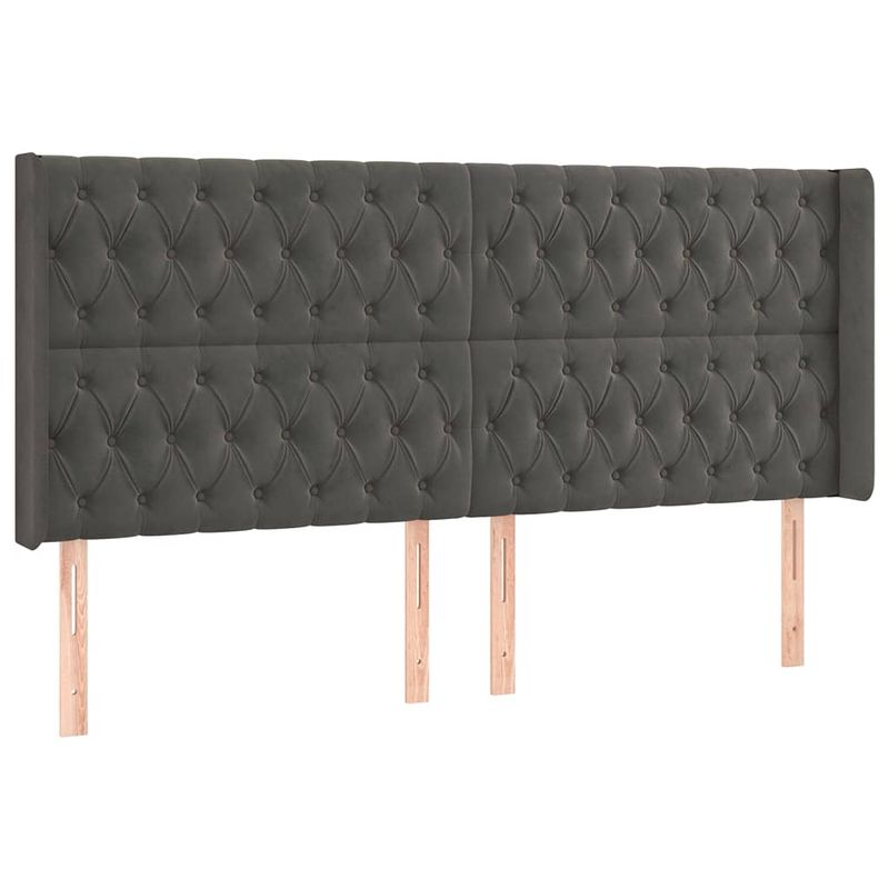 Foto van The living store hoofdbord bed - 183 x 16 x 118/128 cm - donkergrijs fluweel