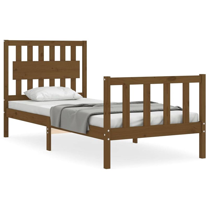 Foto van The living store massief grenenhouten bedframe - 205.5 x 95.5 x 100 cm - honingbruin