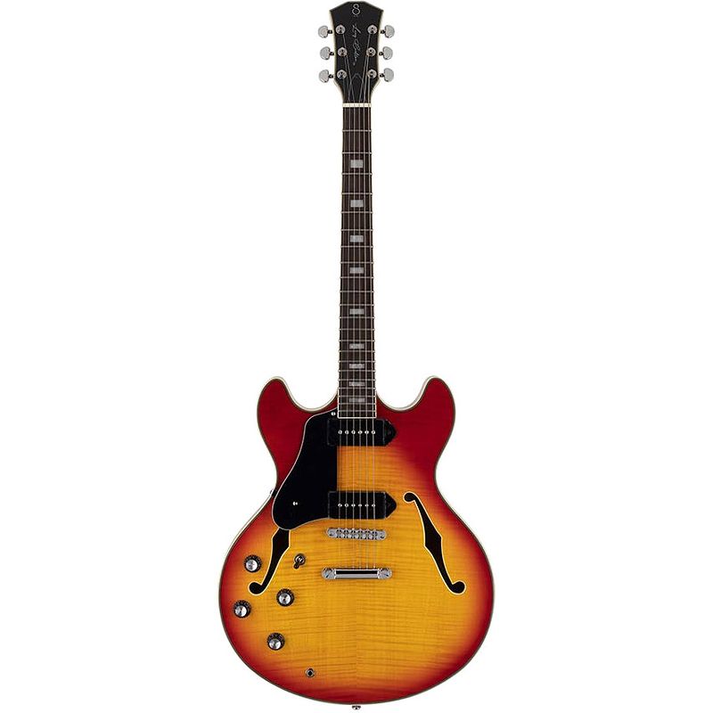 Foto van Sire larry carlton h7vl cherry sunburst linkshandige semi-akoestische gitaar