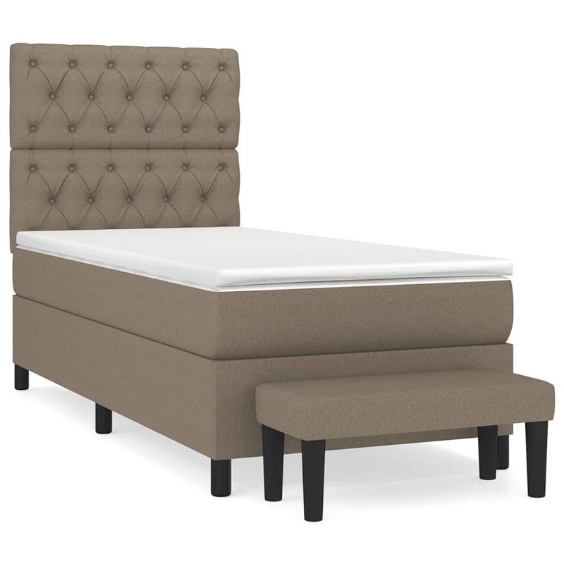 Foto van The living store boxspringbed - taupe - 203 x 83 x 118/128 cm - pocketvering matras - middelharde ondersteuning -