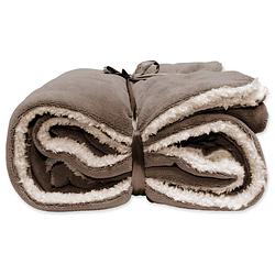 Foto van Droomtextiel luxe plaid taupe 150 x 200 cm - fleece deken - super zacht - warm en donzig - bank plaid