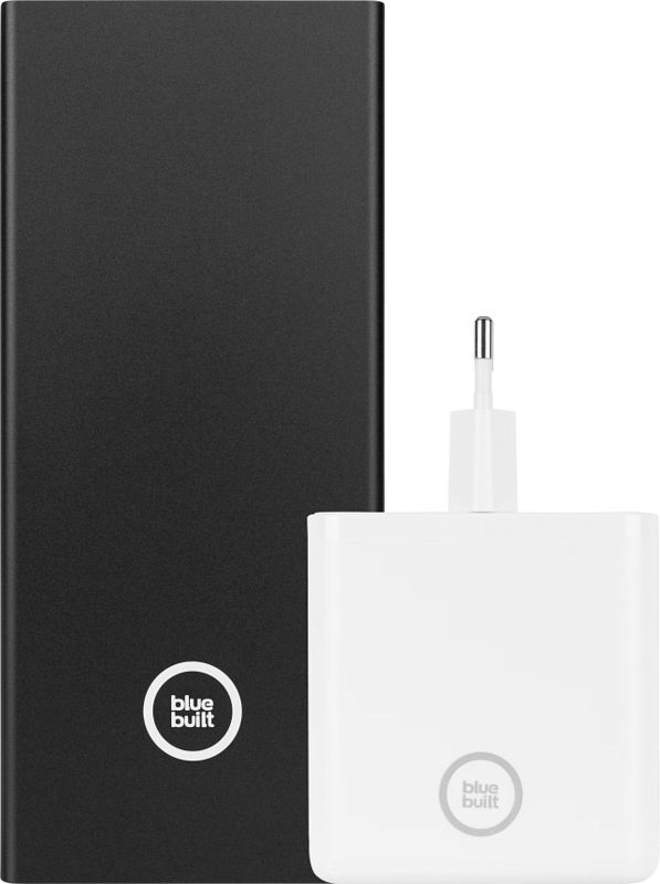 Foto van Bluebuilt powerbank 27.000 mah power delivery en quick charge zwart + oplader 60w wit