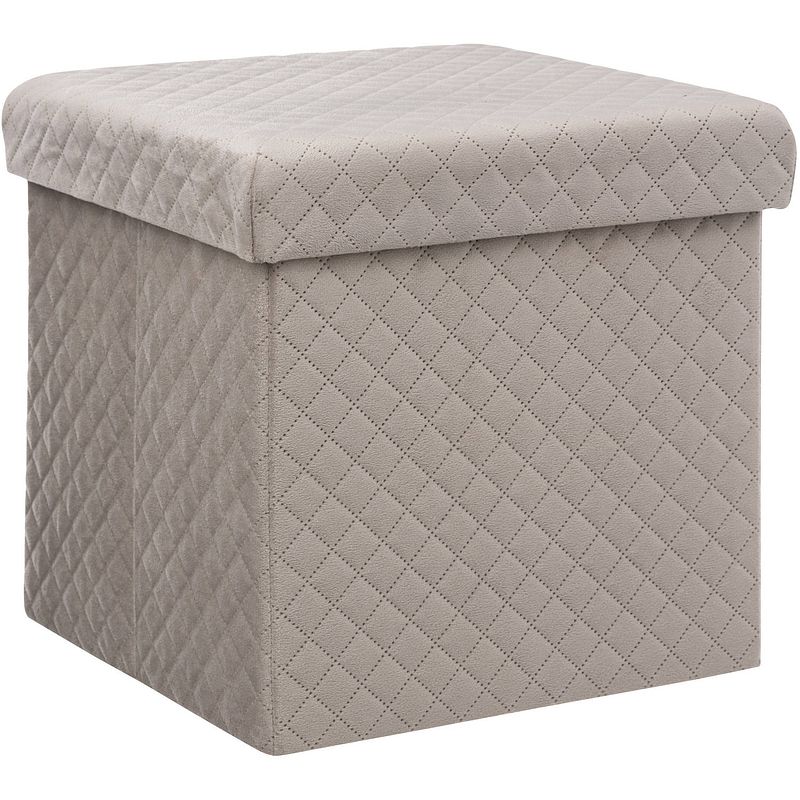 Foto van Atmosphera poef/hocker/voetenbankje - opbergbox - fluweel beige - po/mdf - 31 x 31 x 31 cm - poefs