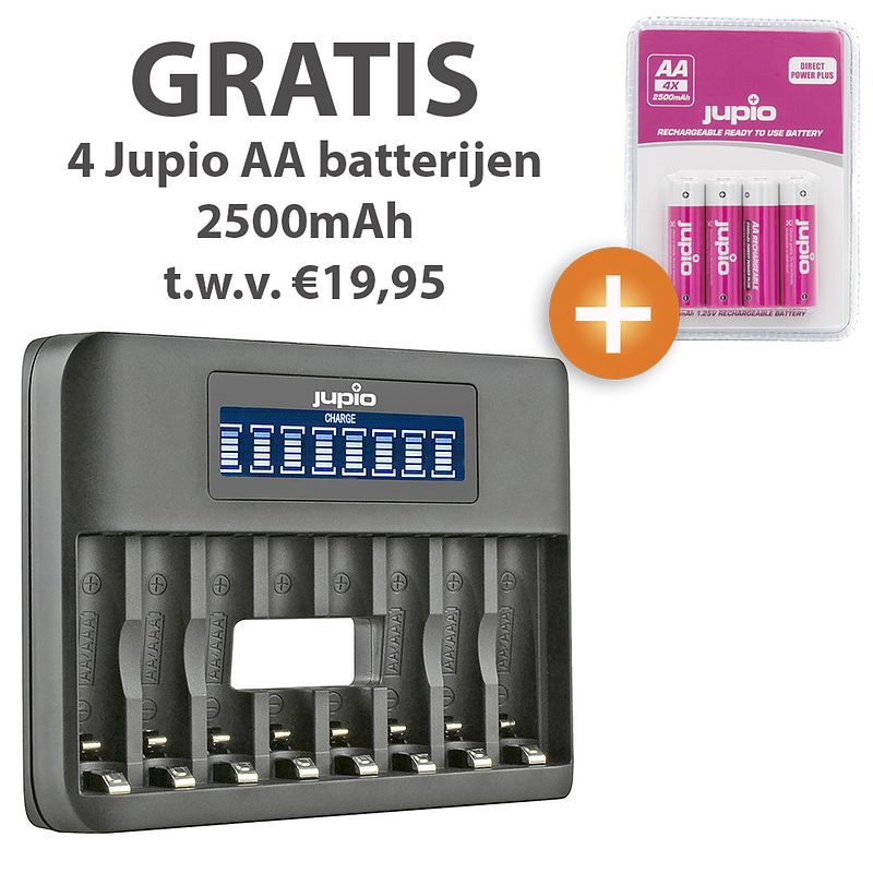 Foto van Jupio usb octo charger + gratis jupio 4-pack 2500mah direct power plus aa batterijen
