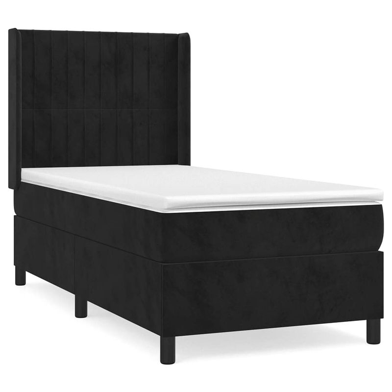 Foto van The living store boxspringbed - bed - 203 x 83 x 118/128 cm - zwart fluweel - pocketvering matras - middelharde