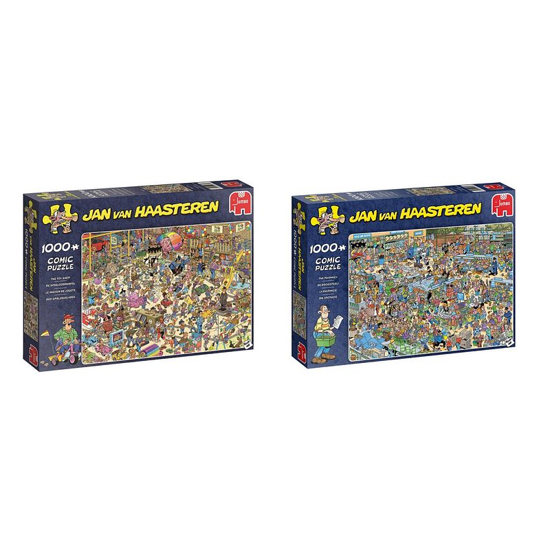 Foto van Jan van haasteren - puzzelset - speelgoedwinkel 1000 stukjes & drogisterij 1000 stukjes